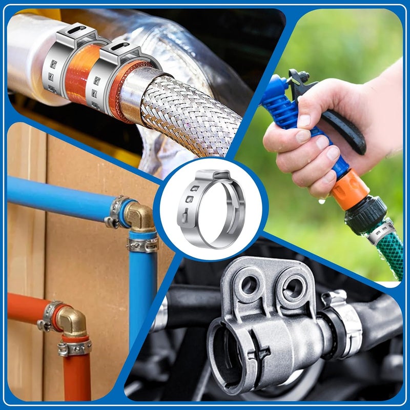 Seept 170Pcs 13 Sizes 304 Stainless Steel Single Ear Hose Clamps 5.3-31.6mm Crimp Hose Clamps Assortment Kit Perfect for Automotive/Home Appliance/Water Pipe and Fuel Line - Image 5